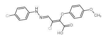3-CHLORO-4-[2-(4-CHLOROPHENYL)HYDRAZONO]-2-(4-METHOXYPHENOXY)BUT-2-ENOIC ACID structure