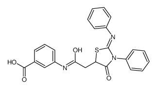 3-[[2-(4-oxo-3-phenyl-2-phenylimino-1,3-thiazolidin-5-yl)acetyl]amino]benzoic acid Structure