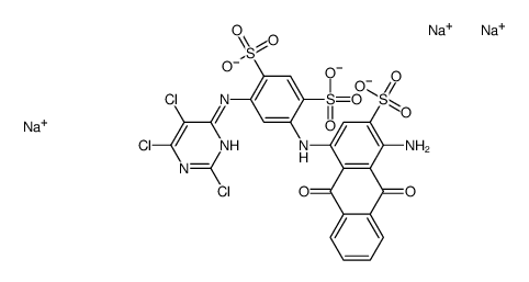 trisodium 4-[(4-amino-9,10-dihydro-9,10-dioxo-3-sulphonato-1-anthryl)amino]-6-[(2,5,6-trichloropyrimidin-4-yl)amino]benzene-1,3-disulphonate Structure