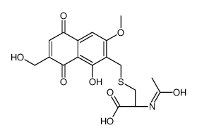 N-Acetyl-S-[[5,8-dihydro-1-hydroxy-7-(hydroxymethyl)-3-methoxy-5,8-dioxonaphthalen-2-yl]methyl]-L-cysteine structure