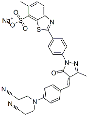 sodium 2-[4-[4-[4-[bis(2-cyanoethyl)amino]benzylidene]-4,5-dihydro-3-methyl-5-oxo-1H-pyrazol-1-yl]phenyl]-6-methylbenzothiazole-7-sulphonate] Structure