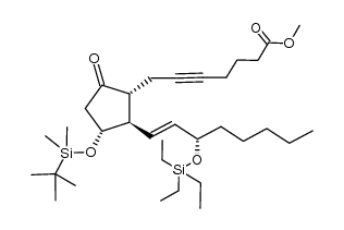 7-[3-(tert-butyl-dimethyl-silanyloxy)-5-oxo-2-(3-triethylsilanyloxy-oct-2-enyl)-cyclopentyl]-hept-5-ynoic acid methyl ester Structure
