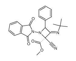 2-cyano-2-(methoxycarbonyl)-4-phenyl-1-phthalimido-3-(tert-butylimino)azetidine结构式