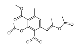 methyl 2-acetoxy-4-(2'-acetoxy-1'-propenyl)-6-methyl-3-nitro-1-benzoate Structure