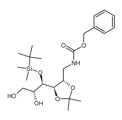 benzyl (((4S,5R)-5-((1R,2R)-1-((tert-butyldimethylsilyl)oxy)-2,3-dihydroxypropyl)-2,2-dimethyl-1,3-dioxolan-4-yl)methyl)carbamate Structure