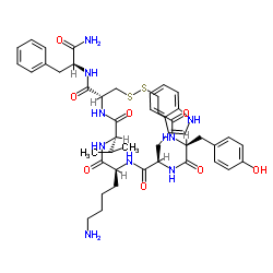 3-Mercaptopropionyl-Tyr-D-Trp-Lys-Val-Cys-Phe-NH2, (Disulfide bond between Deamino-Cys1 and Cys6) picture