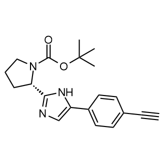 (S)-2-(5-(4-乙炔基苯基)-1H-咪唑-2-基)吡咯烷-1-羧酸叔丁酯结构式
