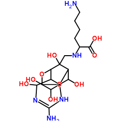 N2-[(3-Amino-5,9,12,13,14-pentahydroxy-8,10-dioxa-2,4-diazatetracyclo[7.3.1.17,11.01,6]tetradec-3-en-14-yl)methyl]lysine Structure