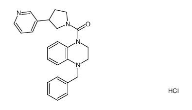 (4-benzyl-3,4-dihydro-2H-quinoxalin-1-yl)(3-(pyridin-3-yl)pyrrolidin-1-yl)methanone hydrochloride Structure