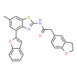N-(4-(苯并呋喃-2-基)-6-甲基苯并[D]噻唑-2-基)-2-(2,3-二氢苯并呋喃-5-基)乙酰胺结构式