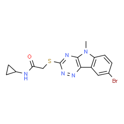 Acetamide, 2-[(8-bromo-5-methyl-5H-1,2,4-triazino[5,6-b]indol-3-yl)thio]-N-cyclopropyl- (9CI) picture