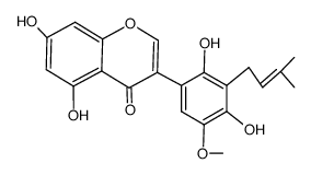 2',4',5,7-Tetrahydroxy-5'-methoxy-3'-(3-methyl-2-butenyl)isoflavone结构式