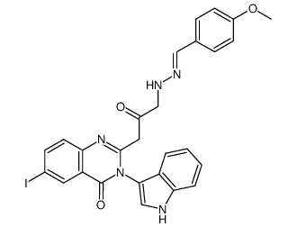 2-(p-methoxyphenylmethyleneimino)aminoacetylmethyl-3-(indol-3'-yl)-6-iodo-4(3H)-quinazolinone结构式