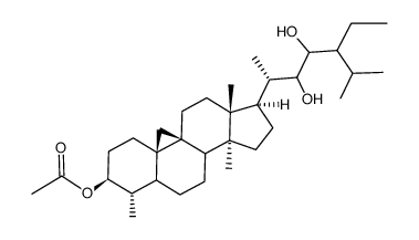 (2aR,3R,5aS,8S,9S,11aR,12aS)-3-((2S)-5-ethyl-3,4-dihydroxy-6-methylheptan-2-yl)-2a,5a,8-trimethyltetradecahydro-1H,12H-cyclopenta[a]cyclopropa[e]phenanthren-9-yl acetate Structure