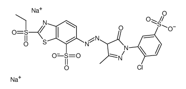 disodium 6-[[1-(2-chloro-5-sulphonatophenyl)-4,5-dihydro-3-methyl-5-oxo-1H-pyrazol-4-yl]azo]-2-(ethylsulphonyl)benzothiazole-7-sulphonate structure
