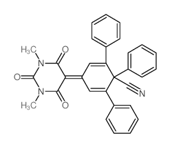 2,5-Cyclohexadiene-1-carbonitrile,1,2,6-triphenyl-4-(tetrahydro-1,3-dimethyl-2,4,6-trioxo-5(2H)-pyrimidinylidene)- structure