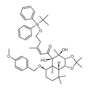 5-((tert-butyldiphenylsilyl)oxy)-1-((3aR,4S,5R,5aS,6R,9aR,9bR)-4,5-dihydroxy-6-((4-methoxybenzyl)oxy)-2,2,4,5a,9,9-hexamethyldecahydronaphtho[1,2-d][1,3]dioxol-5-yl)-3-methylpent-2-en-1-one结构式