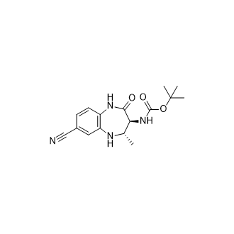 tert-Butyl ((3S,4S)-7-cyano-4-methyl-2-oxo-2,3,4,5-tetrahydro-1H-benzo[b][1,4]diazepin-3-yl)carbamate Structure