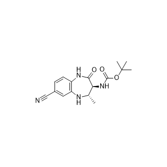 tert-Butyl ((3S,4S)-7-cyano-4-methyl-2-oxo-2,3,4,5-tetrahydro-1H-benzo[b][1,4]diazepin-3-yl)carbamate structure