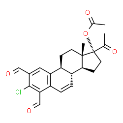 17-Acetyloxy-3-chloro-20-oxo-19-nor-1,3,5(10),6-pregnatetrene-2,4-dicarbaldehyde结构式