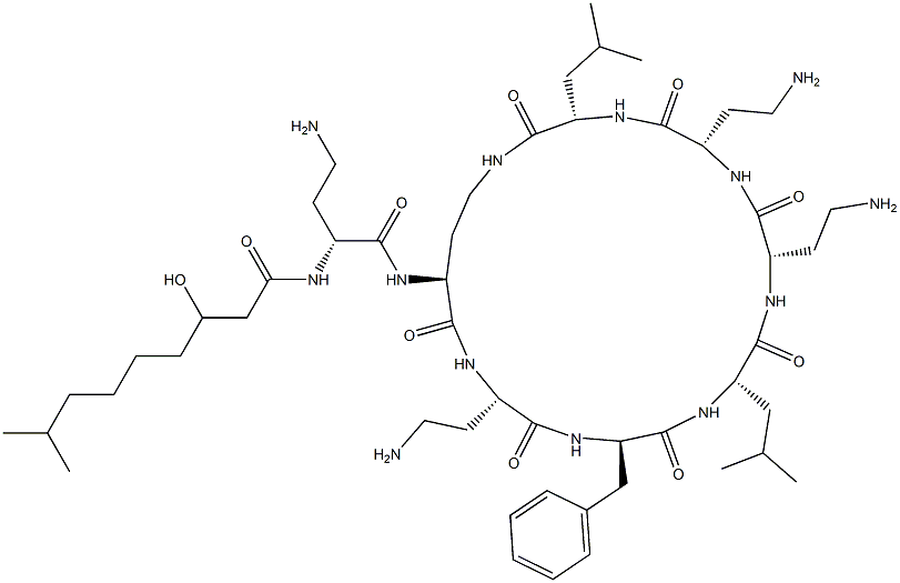 N2-[N2-(3-Hydroxy-8-methyl-1-oxononyl)-D-DAB-]cyclo[L-DAB*-L-DAB-D-Phe-L-Leu-L-DAB-L-DAB-L-Leu-]结构式