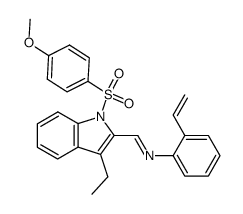 [1-[3-Ethyl-1-(4-methoxy-benzenesulfonyl)-1H-indol-2-yl]-meth-(E)-ylidene]-(2-vinyl-phenyl)-amine Structure