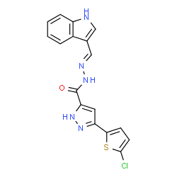 (E)-N-((1H-indol-3-yl)methylene)-3-(5-chlorothiophen-2-yl)-1H-pyrazole-5-carbohydrazide结构式