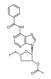 6-benzamido-9-(2-O-acetyl-3,5-dideoxy-5-iodo-α-L-threo-pentofuranosyl)purine Structure