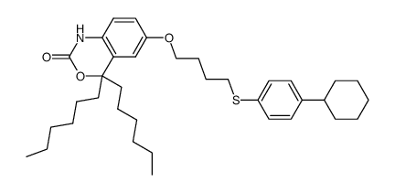 6-[4-(4-cyclohexyl-phenylmercapto)-butoxy]-4,4-di-n-hexyl-4H-3,1-benzoxazin-2-one Structure