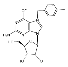 2-amino-9-((2R,3R,4S,5R)-3,4-dihydroxy-5-(hydroxymethyl)tetrahydrofuran-2-yl)-7-(4-methylbenzyl)-9H-purin-7-ium-6-olate Structure