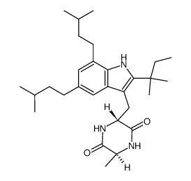 3-[2-(1,1-dimethyl-propyl)-5,7-bis-(3-methyl-butyl)-indol-3-ylmethyl]-6-methyl-piperazine-2,5-dione结构式