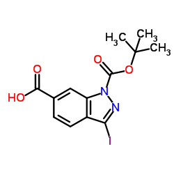 1-(tert-butoxycarbonyl)-3-iodo-1H-indazole-6-carboxylic acid结构式