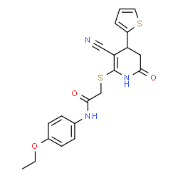 2-((3-cyano-6-oxo-4-(thiophen-2-yl)-1,4,5,6-tetrahydropyridin-2-yl)thio)-N-(4-ethoxyphenyl)acetamide结构式