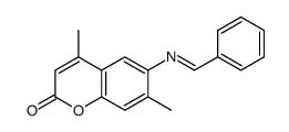 6-(benzylideneamino)-4,7-dimethylchromen-2-one Structure