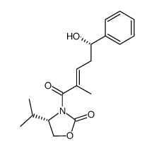 (4S)-3-[(2E,5S)-5-hydroxy-2-methyl-5-phenylpent-2-enoyl]-4-isopropyloxazolidin-2-one结构式