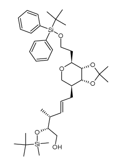 (2R,3R,E)-2-((tert-butyldimethylsilyl)oxy)-6-((3aS,4S,7S,7aR)-4-(2-((tert-butyldiphenylsilyl)oxy)ethyl)-2,2-dimethyltetrahydro-3aH-[1,3]dioxolo[4,5-c]pyran-7-yl)-3-methylhex-4-en-1-ol结构式