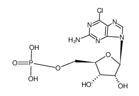 1-(2-amino-6-chloro-purin-9-yl)-O5-phosphono-β-D-1-deoxy-ribofuranose结构式