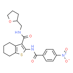 2-(4-nitrobenzamido)-N-((tetrahydrofuran-2-yl)methyl)-4,5,6,7-tetrahydrobenzo[b]thiophene-3-carboxamide structure