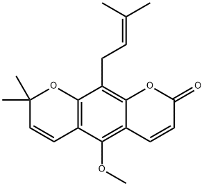 5-Methoxy-8,8-dimethyl-10-(3-methyl-2-butenyl)-2H,8H-benzo[1,2-b:5,4-b']dipyran-2-one结构式