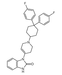 1-{1-[4,4-bis-(4-fluoro-phenyl)-cyclohexyl]-1,2,3,6-tetrahydro-pyridin-4-yl}-1,3-dihydro-benzoimidazol-2-one结构式