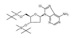 9-((2R,4S,5R)-4-((tert-butyldimethylsilyl)oxy)-5-(((tert-butyldimethylsilyl)oxy)methyl)tetrahydrofuran-2-yl)-8-chloro-9H-purin-6-amine Structure