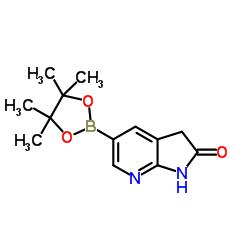 5-(四甲基-1,3,2-二氧杂环戊硼烷-2-基)-1H,2H,3H-吡咯并[2,3-B]吡啶-2-酮结构式