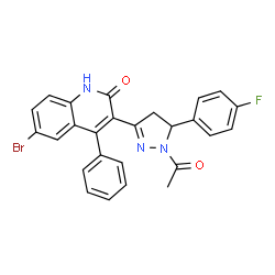 3-[1-acetyl-5-(4-fluorophenyl)-4,5-dihydro-1H-pyrazol-3-yl]-6-bromo-4-phenylquinolin-2(1H)-one Structure