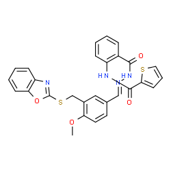 Benzoic acid, 2-[(2-thienylcarbonyl)amino]-, [[3-[(2-benzoxazolylthio)methyl]-4-methoxyphenyl]methylene]hydrazide (9CI) structure