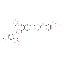 trisodium 7-[[4-chloro-6-[(3-sulphonatophenyl)amino]-1,3,5-triazin-2-yl]amino]-4-hydroxy-3-[(4-methoxy-2-sulphonatophenyl)azo]naphthalene-2-sulphonate结构式