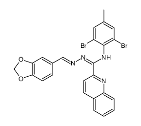 N-(1,3-benzodioxol-5-ylmethylideneamino)-N'-(2,6-dibromo-4-methylphenyl)quinoline-2-carboximidamide结构式