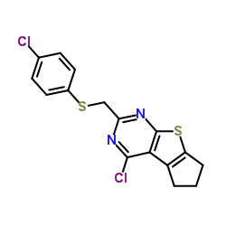 4-CHLORO-2-[[(4-CHLOROPHENYL)THIO]METHYL]-6,7-DIHYDRO-5H-CYCLOPENTA[4,5]THIENO[2,3-D]PYRIMIDINE结构式