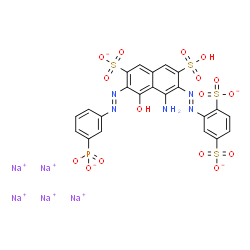 pentasodium hydrogen-4-amino-3-[(2,5-disulphonatophenyl)azo]-5-hydroxy-6-[(3-phosphonatophenyl)azo]naphthalene-2,7-disulphonate结构式