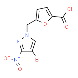 5-({4-bromo-3-nitro-1H-pyrazol-1-yl}methyl)-2-furoic acid structure