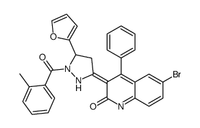 (3E)-6-bromo-3-[5-(furan-2-yl)-1-(2-methylbenzoyl)pyrazolidin-3-ylidene]-4-phenylquinolin-2-one结构式